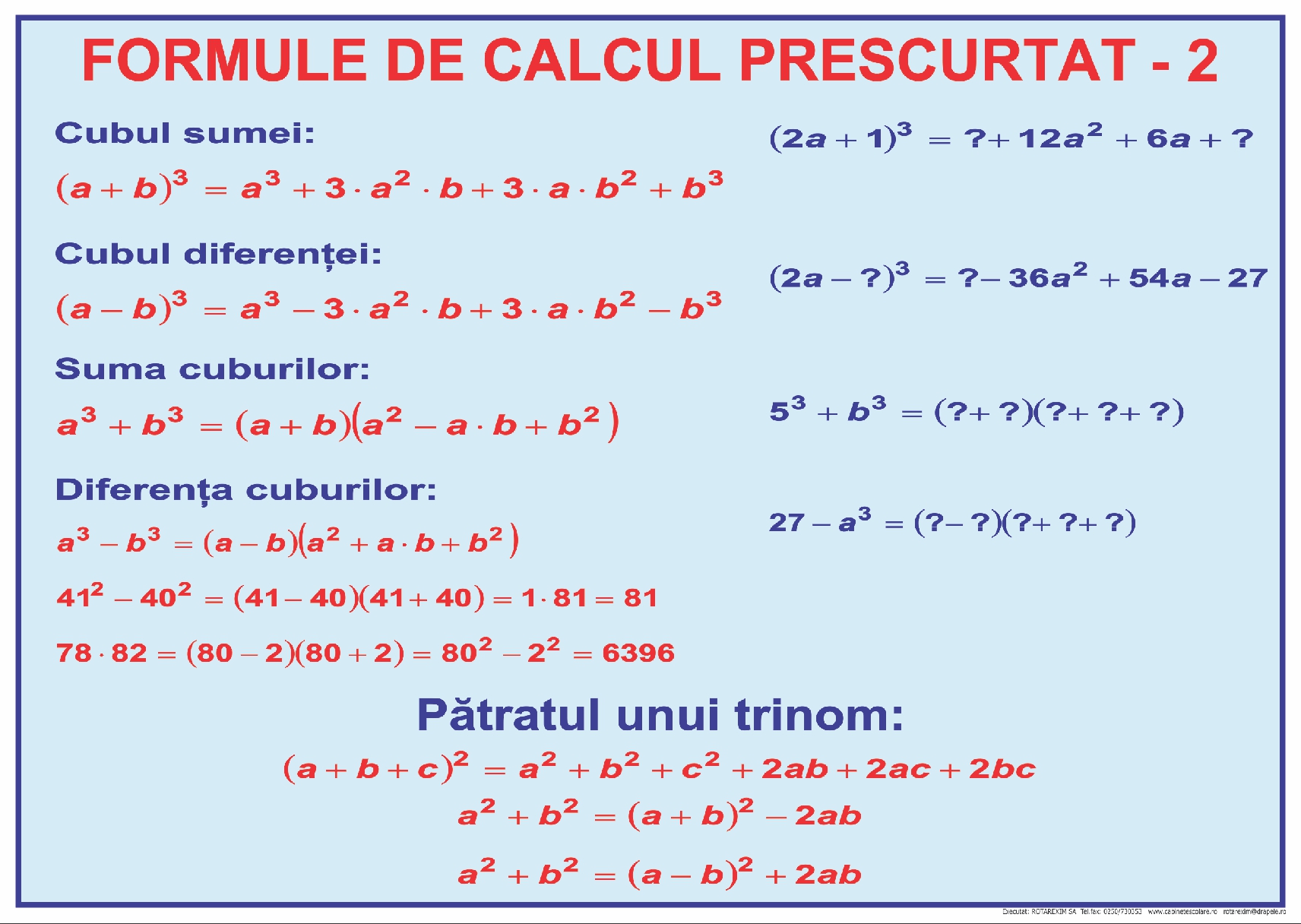 Formule de calcul prescurtat - 2