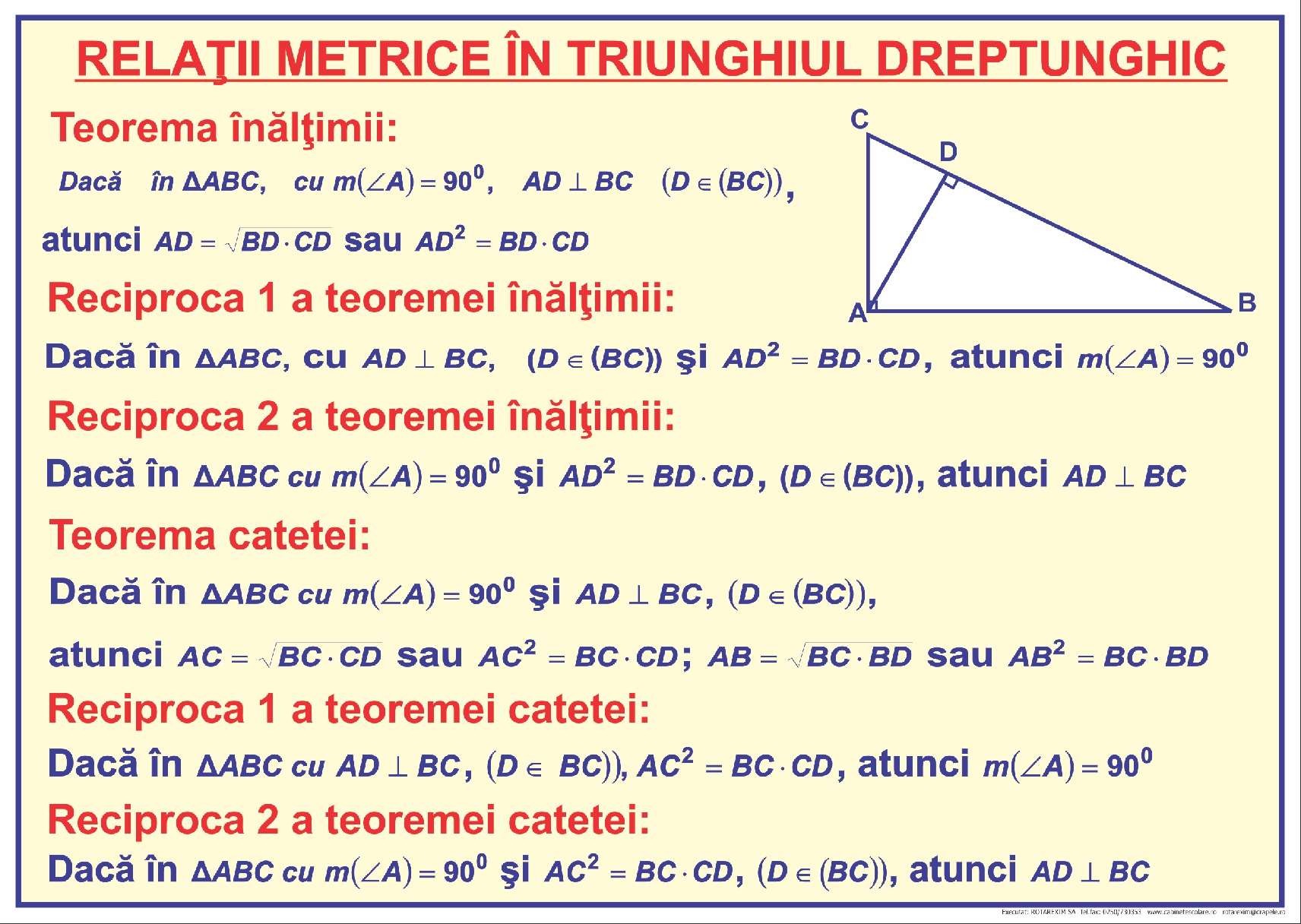 Relații metrice în triunghiul dreptunghic.